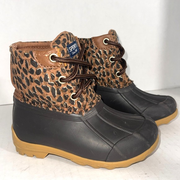 SPERRY GIRLS PORT BOOT RAINBOOT WINTER SNOW LEOPARD SIZE 8M - Picture 1 of 9